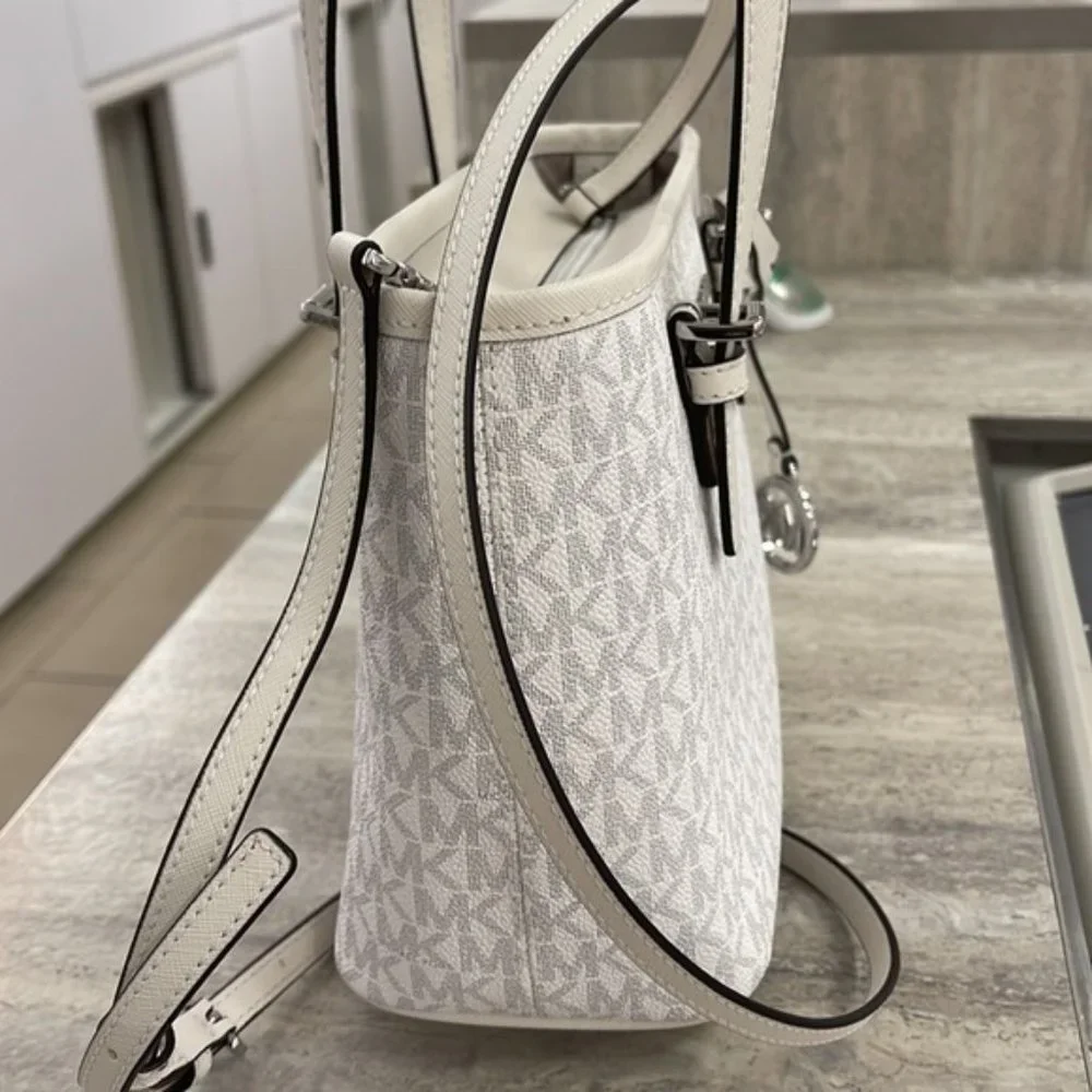 Michael Kors Jet Set Travel Extra-Small Logo Top-Zip Tote Bag Optic White Multi - Picture 9 of 16